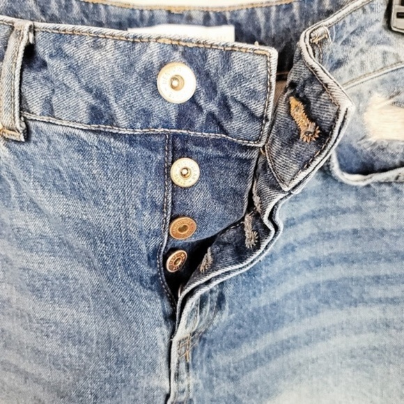 ZARA Denim Distressed Mini Skirt, Size XS, Button Fly, Raw Hem, Fraying, EUC - Picture 9 of 11